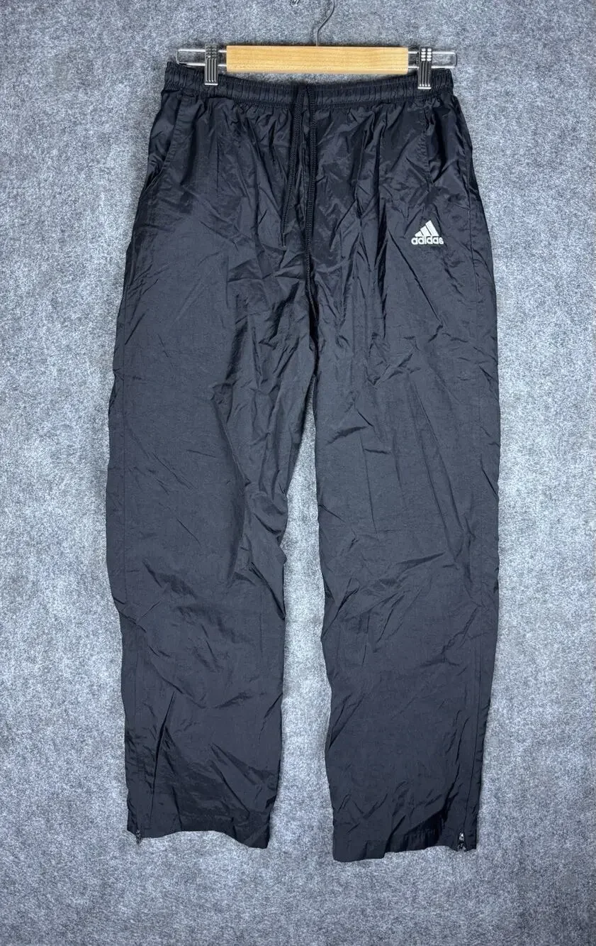 Vintage Adidas Track Pants Mens Medium Black Windbreaker Wind Pants 90s Y2K